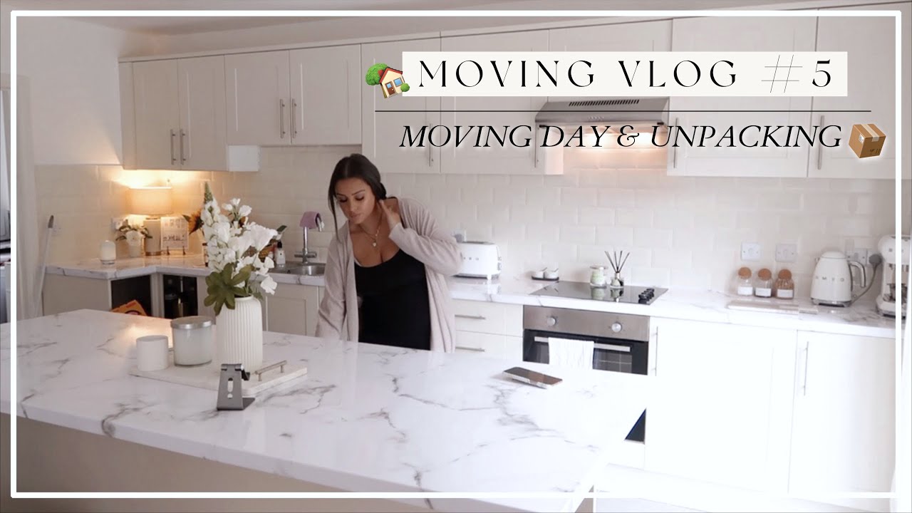 MOVING VLOG #5 | MOVING DAY & UNPACKING! MARBLE KITCHEN WRAP HACK!