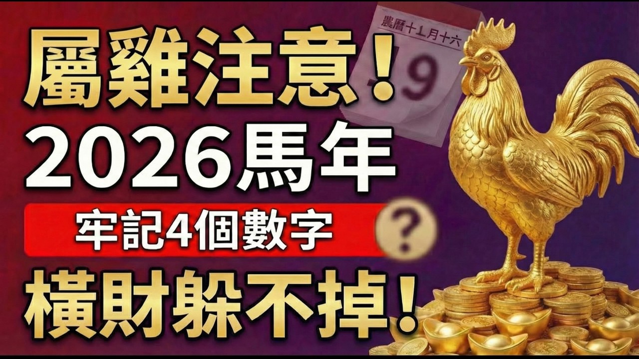 生肖雞注意！2026年丙午馬年，你的偏財旺，記住這4個數字，迎接你的橫財驚喜！#2026生肖雞運勢 #生肖雞 #偏財運 #財運 #橫財 #風水 #開運 #丙午馬年 #屬雞2026運勢 #屬雞