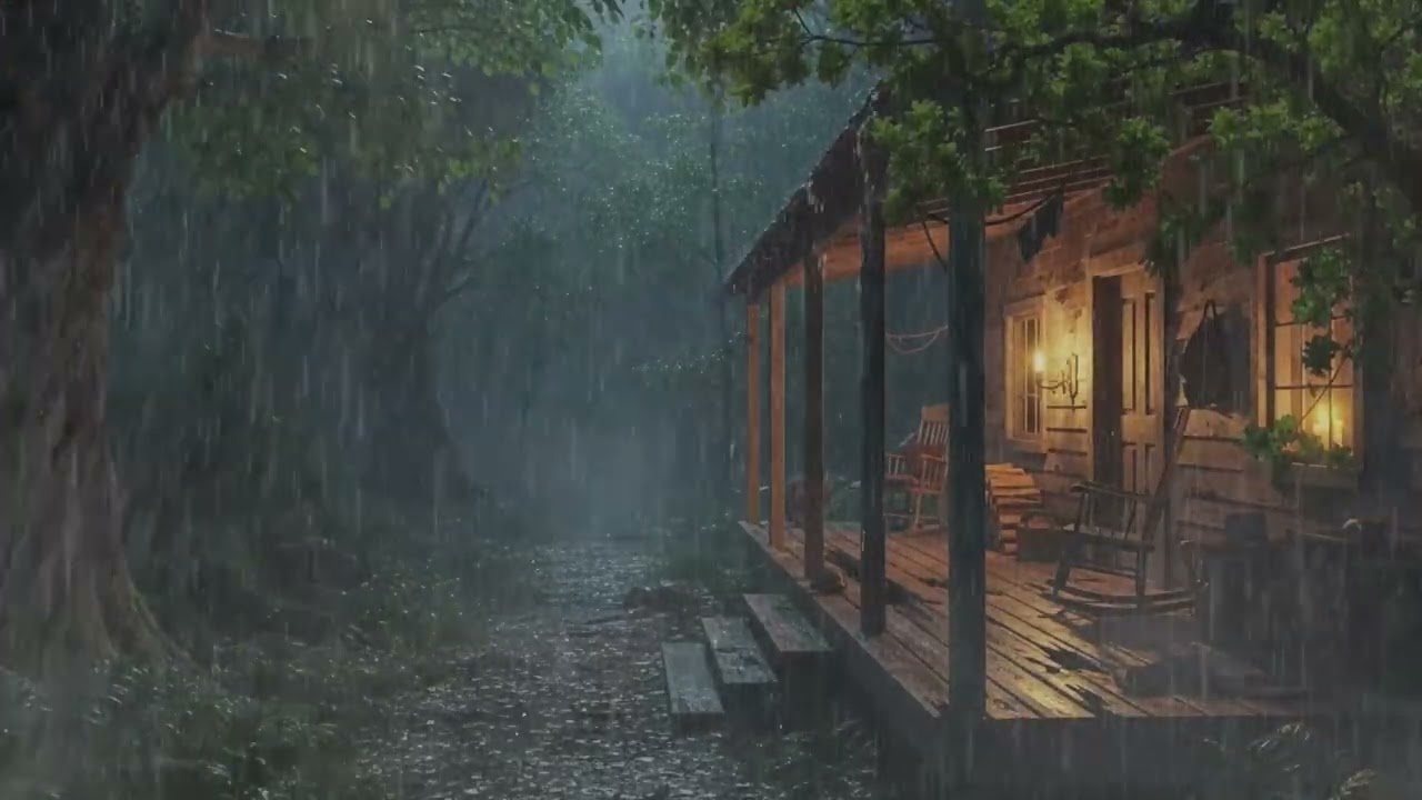 Cozy Rainy Night in a Wooden Cabin – Relaxing Forest Ambience for Sleeping & Beating Insomnia