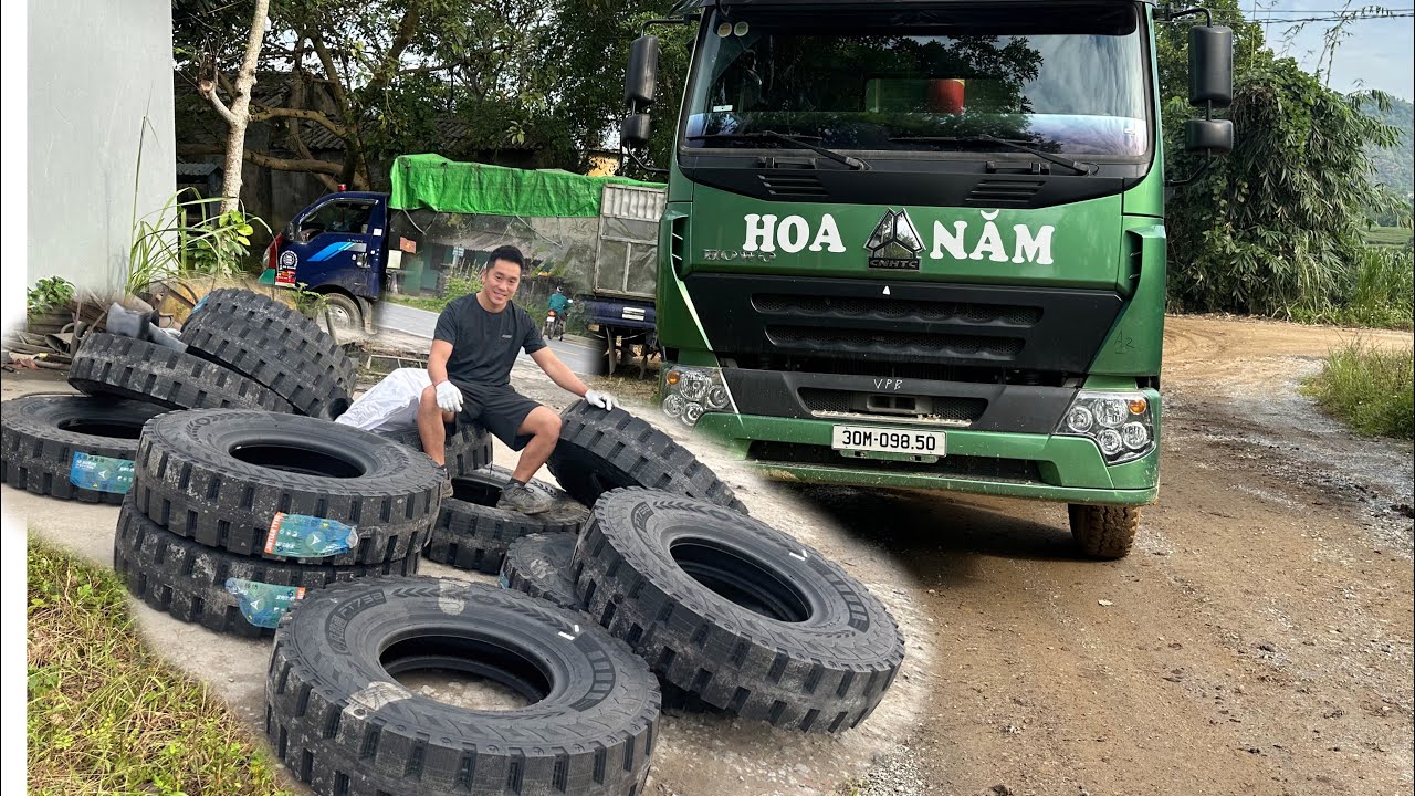 dump truck tire change rescue at construction site giang's daily job