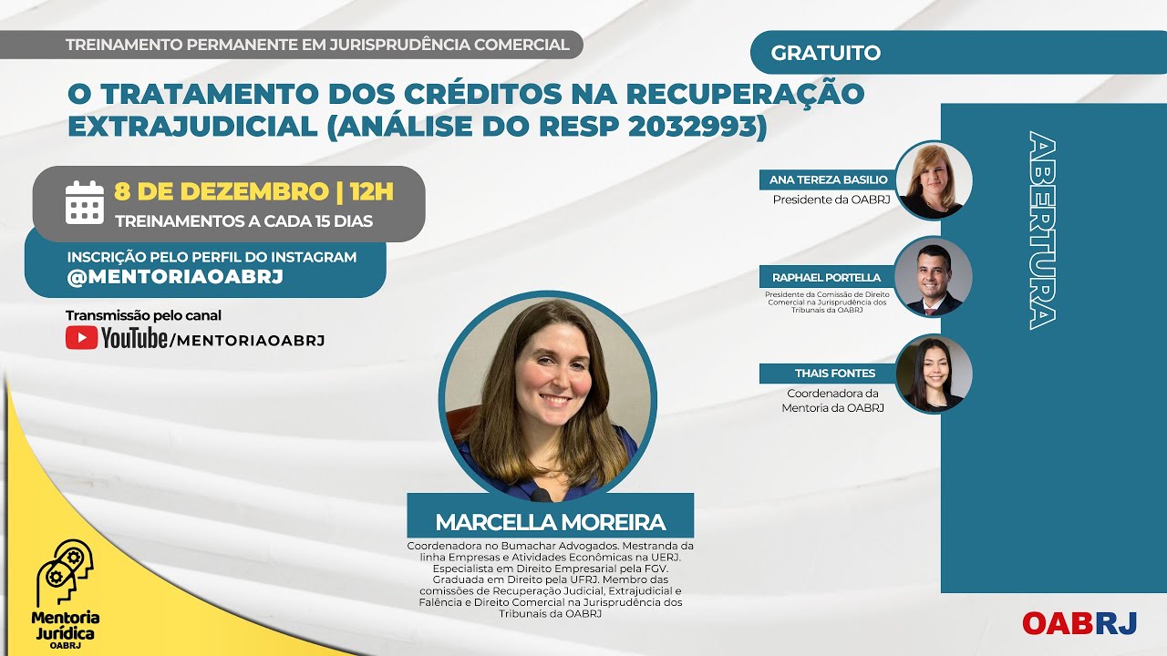 O tratamento dos créditos na recuperação extrajudicial (análise do REsp 2032993) - 08/12 - 12H