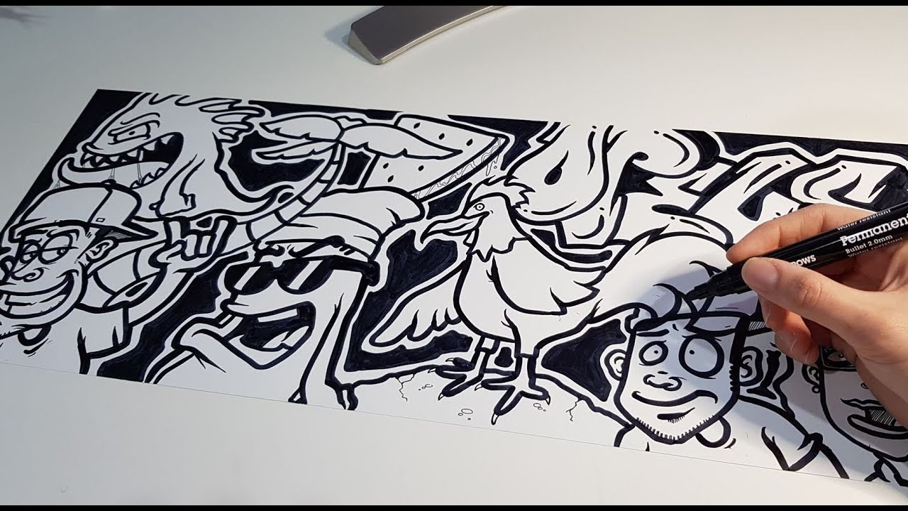 Random Doodle with Black Outlines