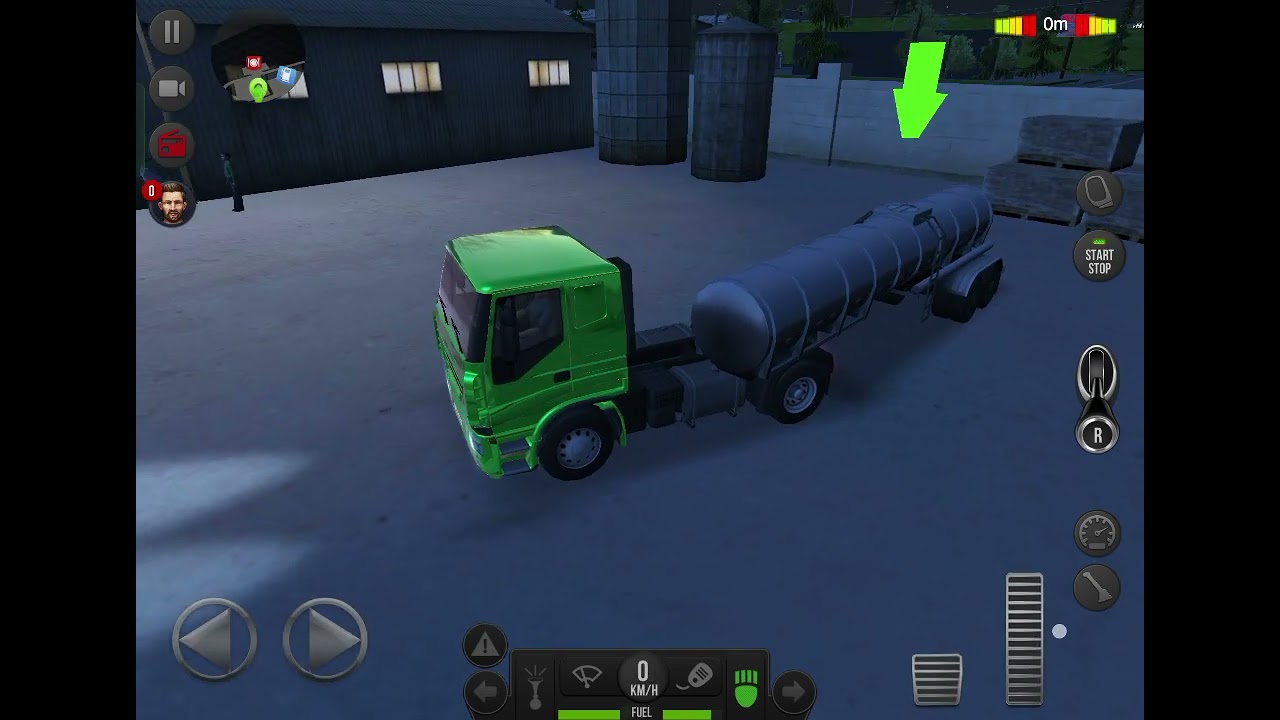 Truck simulator Europe ZUUKS - Iveco oil tanker truck driving green at midnight. Transport truck .