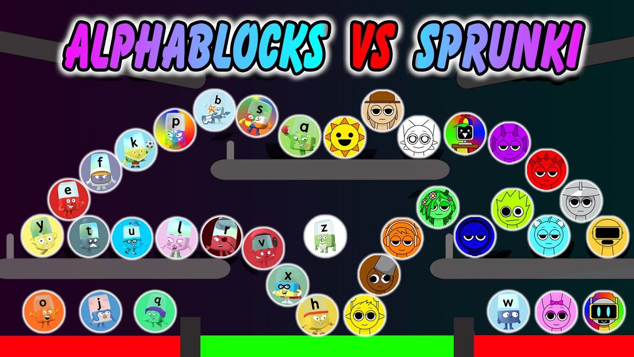 ALPHABLOCKS против SPRUNKI в гонке за шариками Algodoo !!