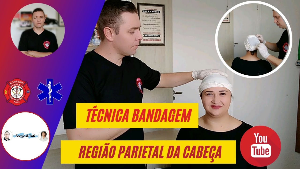 COMO FAZER TÉCNICA DE BANDAGEM FERIMENTO NA REGIÃO PARIETAL DA CABEÇA #bombeirocivil #socorrista