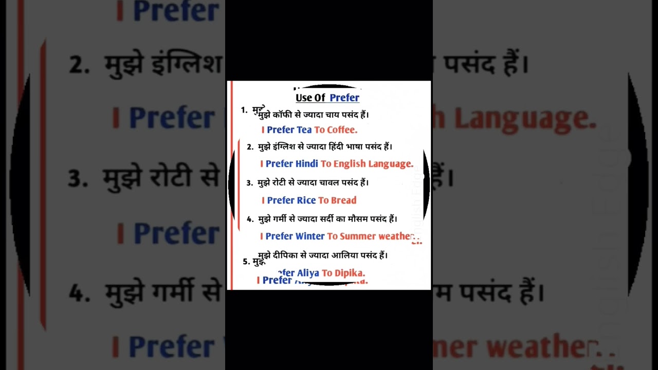 Prefer का उपयोग #english #englishbolnaseekhe #englishkaisebole #englishlanguage