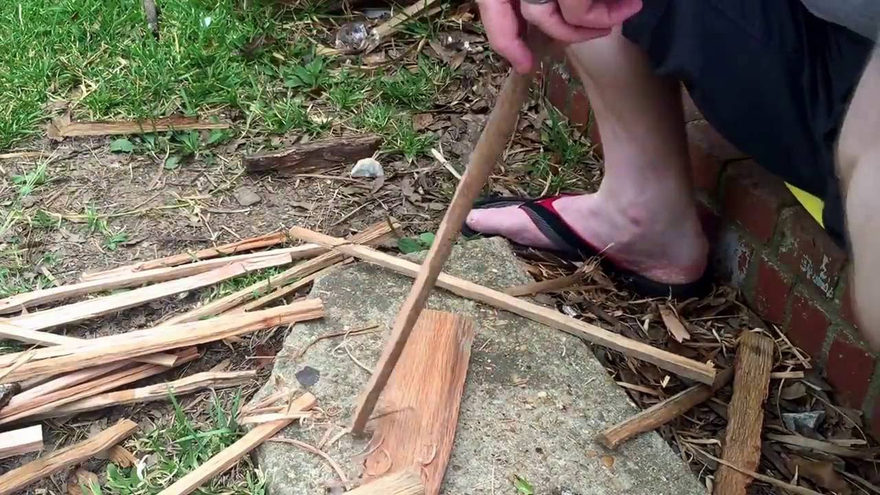 Testing the rhomboid puukko I made, O1 tool steel.  P1