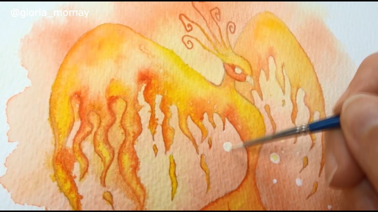 Ave fénix.  Ilustración acuarela. Gloria MoMay