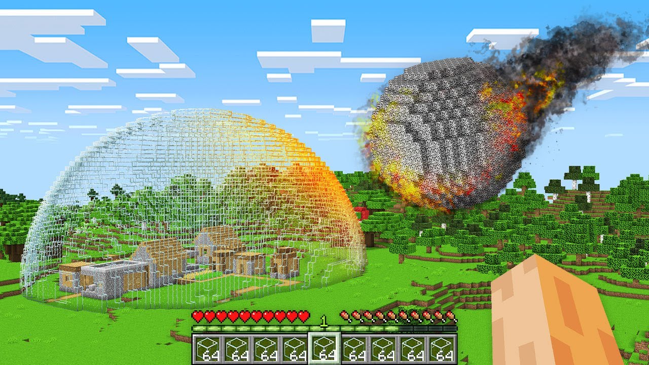 This is GLASS DOME Defense My Village from BEDROCK METEOR in Minecraft !!! Apocalypse Challenge !!!
