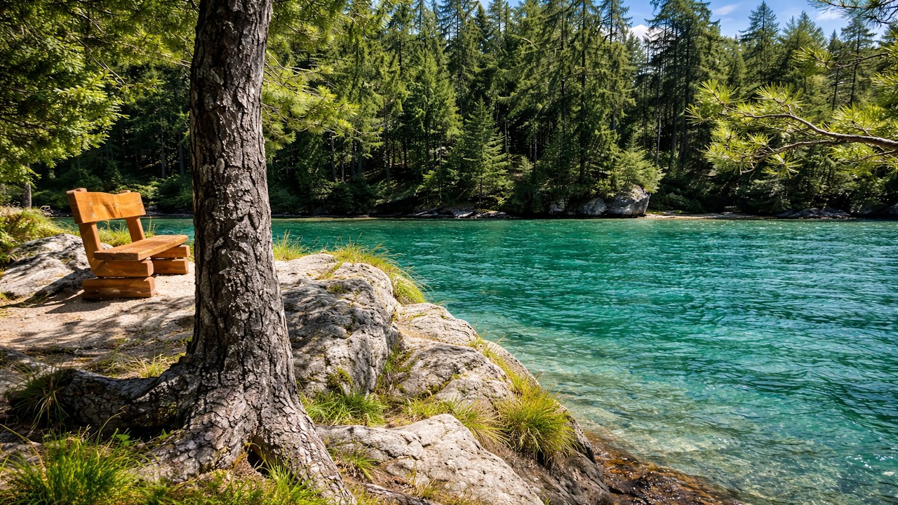 Silsersee | Lakeside Bench | 4K Lake Sils Switzerland | 1 Hour Natural Sounds | Lengau Lee