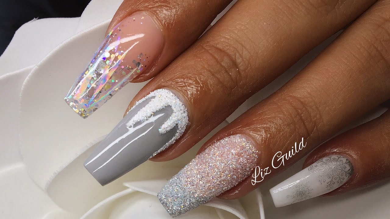 Acrylic Nails | Winter Design | Sugared Snow