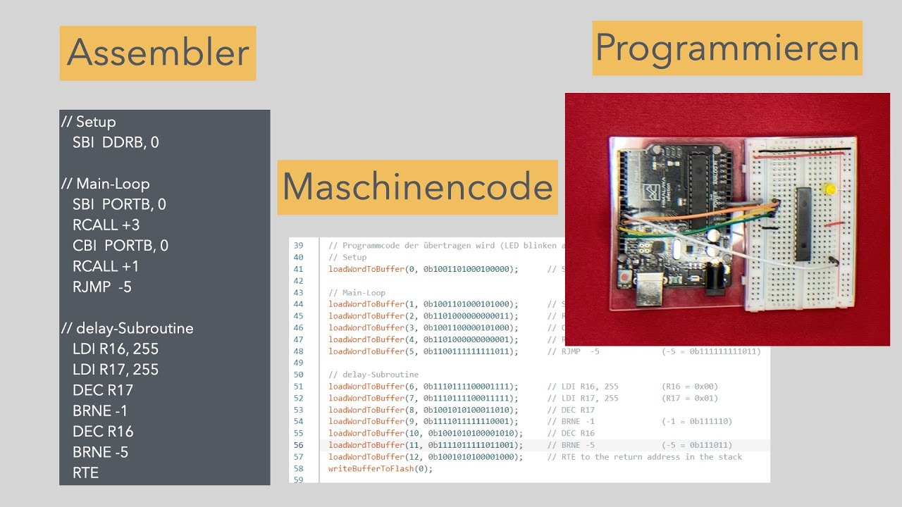 Wie kommt ein Programm auf einen Mikrocontroller? Assembler, Machinecode, SPI Verbindung, ATmega328p
