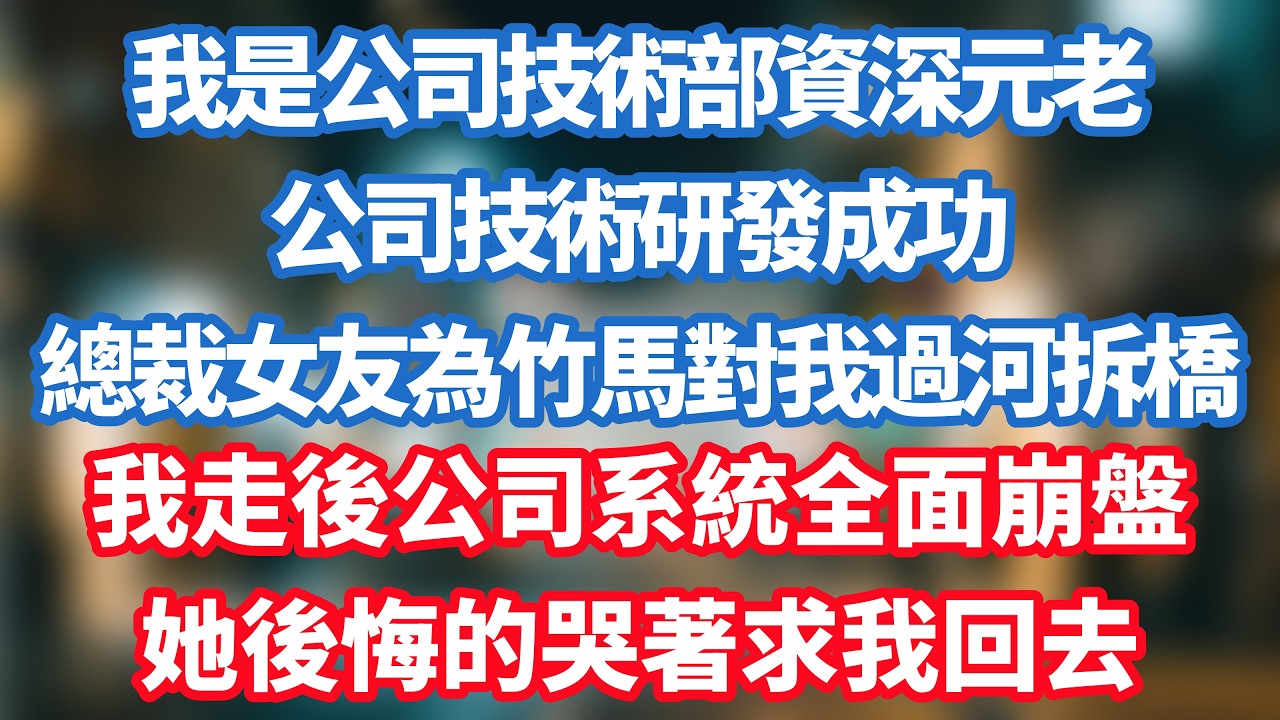 我是公司技術部資深元老，公司技術研發成功，總裁女友為竹馬對我過河拆橋，我走後公司系統全面崩盤，她後悔的哭著求我回去！#小说推荐 #一口气看完