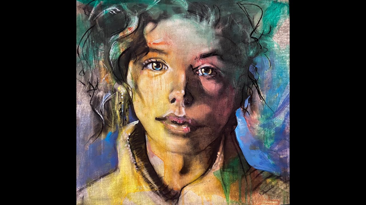 Painting the portrait of a young girl using Charcoal and Acrylic Paint
