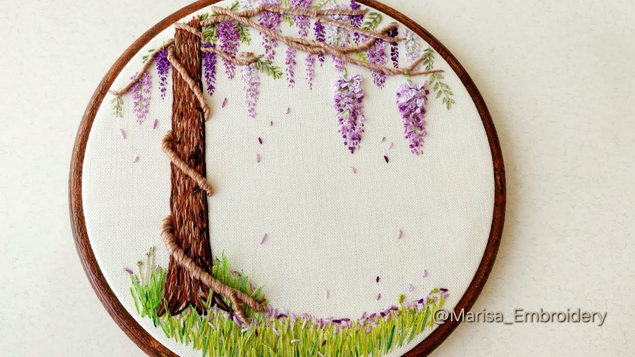 Embroidery Tutorial - Wisteria 3D Branches and Hanging Blooms