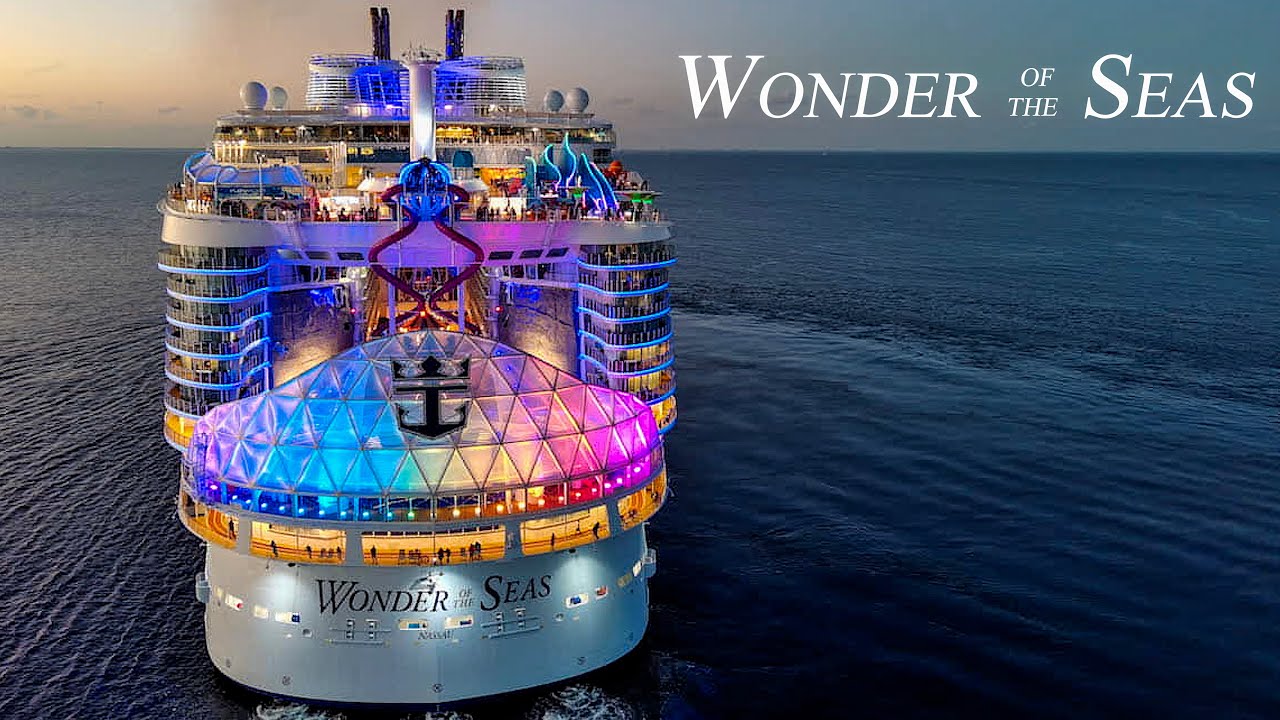 Wonder of the Seas with lights on - Aerial 4k drone footage (part 1)