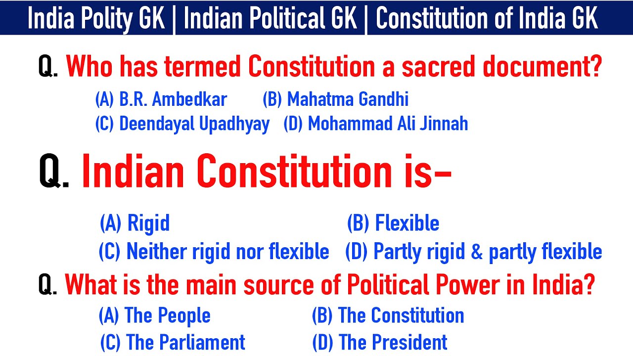 46 India Polity GK | Indian Political GK | Constitution of India GK Questions and Answers in English
