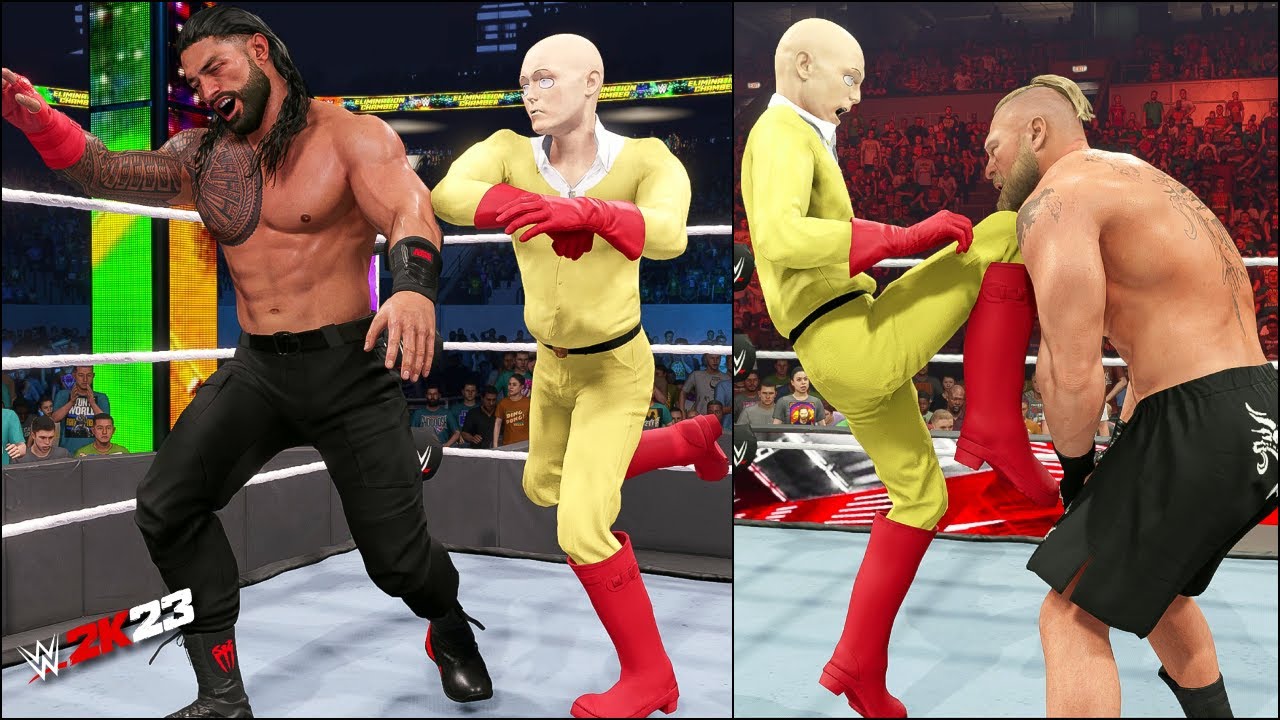 One Punch Man Vs Brock Lesnar & Roman ReignsWWE 2K23