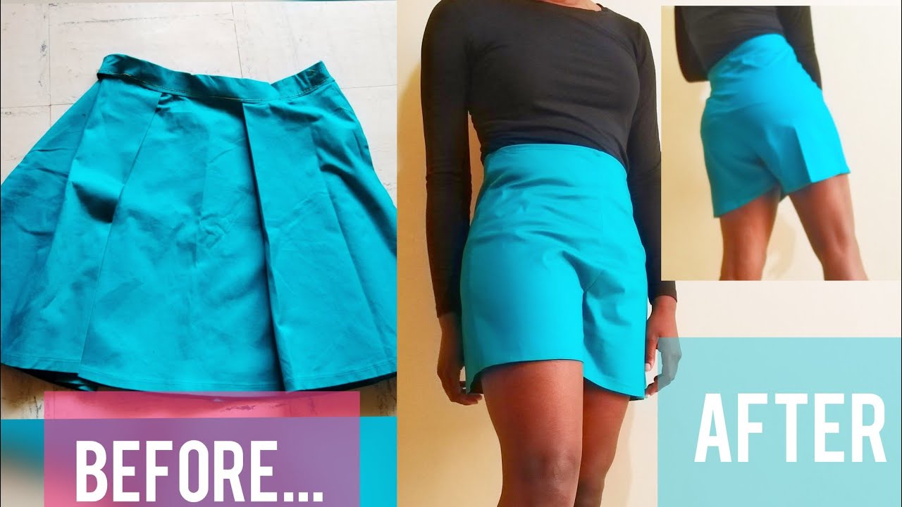 DIY high-waisted shorts | Skirt to short transformation | upcycle | clothing hacks