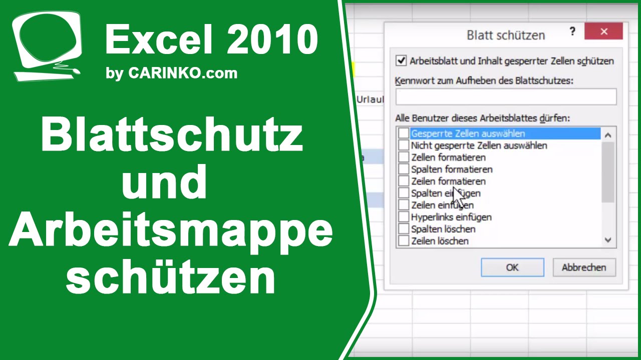 Excel 2010 Blattschutz und Arbeitsmappe schützen - carinko.com