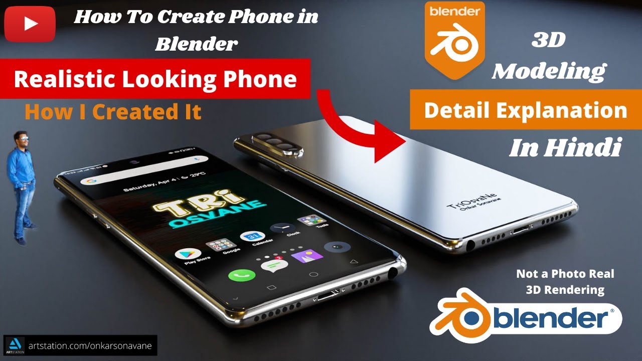 BLENDER hindi Tutorial 3d modeling hindi Smart Phone 3D Modeling in Hindi shinchan Blender Rendering