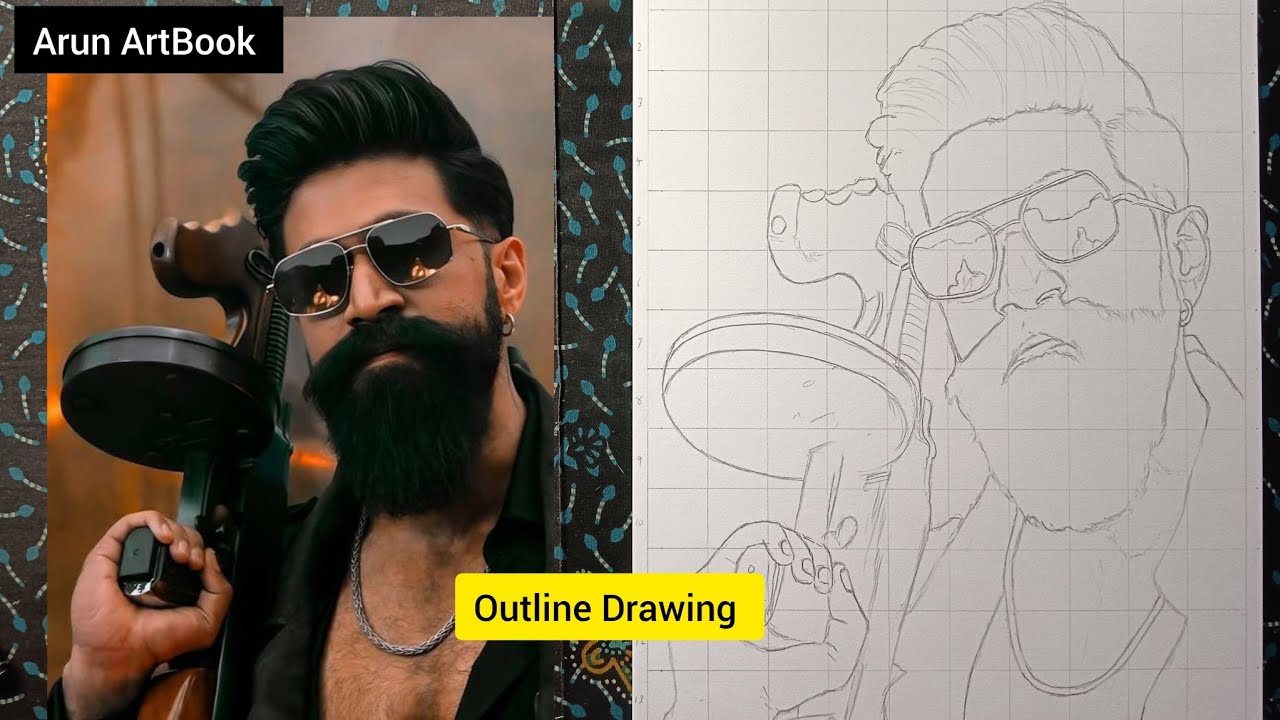 Toxic Movie Rocking Star Yash Drawing Outline Easy / Grid Method Outline / Arun ArtBook 