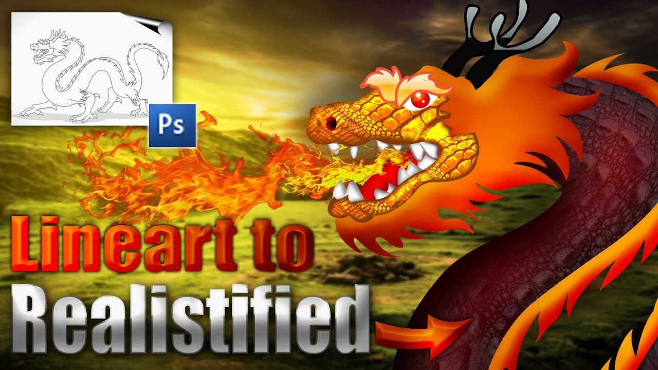 Lineart to Realistifide | Animated Dragon in Photoshop | Animated Characters in Photoshop