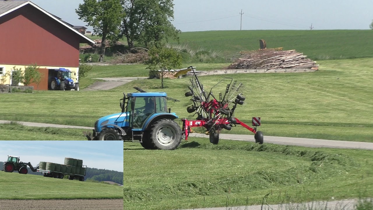 Heuernte 2020 Erster Schnitt Schwaden mit Landini Powerfarm 95 und Fella Zweikreisel