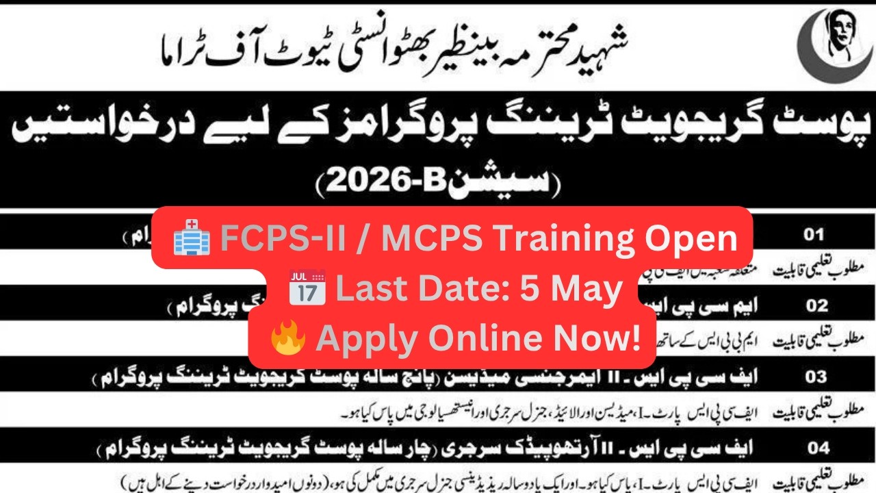 SMBB Institute of Trauma Jobs 2026 | Postgraduate Training Program | FCPS-II & MCPS Apply Online