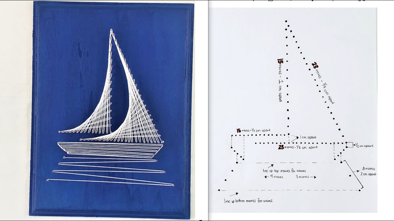 String Art Sailboat with template - Step by step tutorial