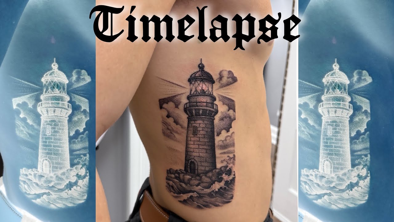 Tattoo Timelapse | lighthouse tattoo | old-school tattoo | ribs tattoo 