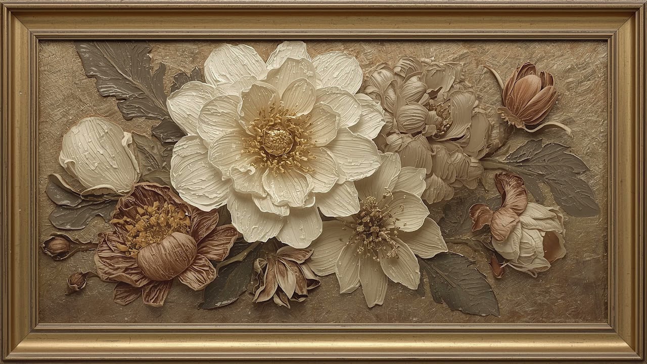 4K Floral Wall Art Collection | Luxury Gold Frame Vintage Flower Painting (Relaxing Screensaver)