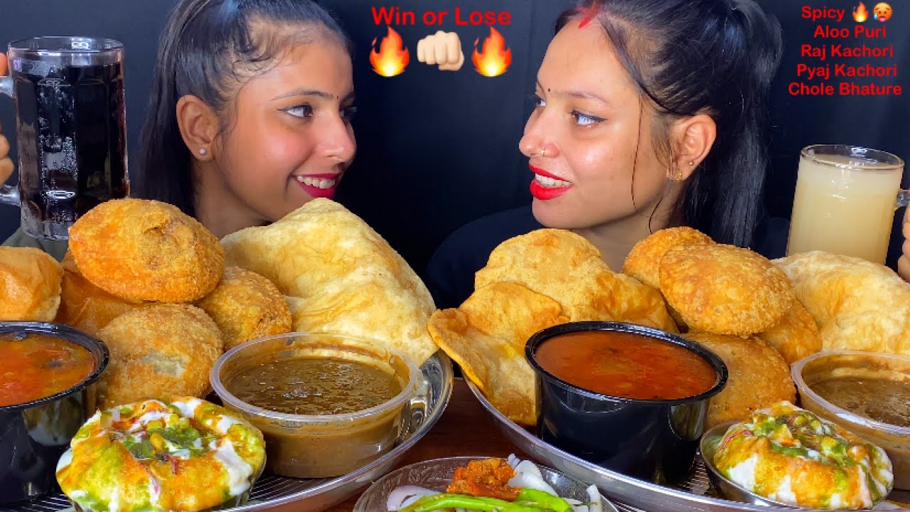 Eating Spicy 🔥 Pyaj kachori, Aloo Ki Sabji, Puri, Chole Bhature | Huge Indian Street Food Challenge