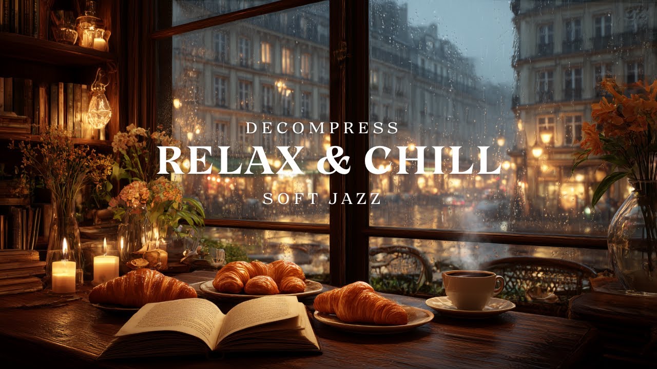 Relaxation Music Inside a cozy cafe on a Rainy Day with Calming Soft Jazz