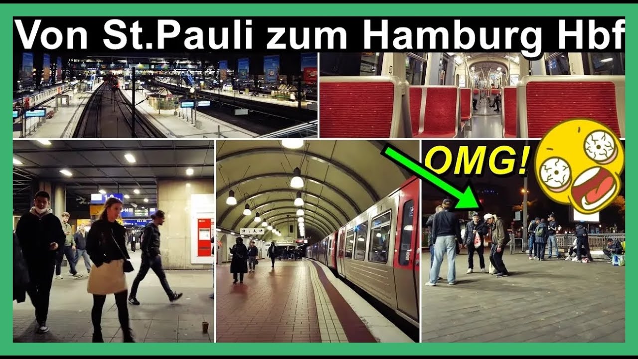 Walk at night in Hamburg / Mit der U-Bahn von St.Pauli Zum Hamburg Hbf (finde ich den Weg zum Hbf?)