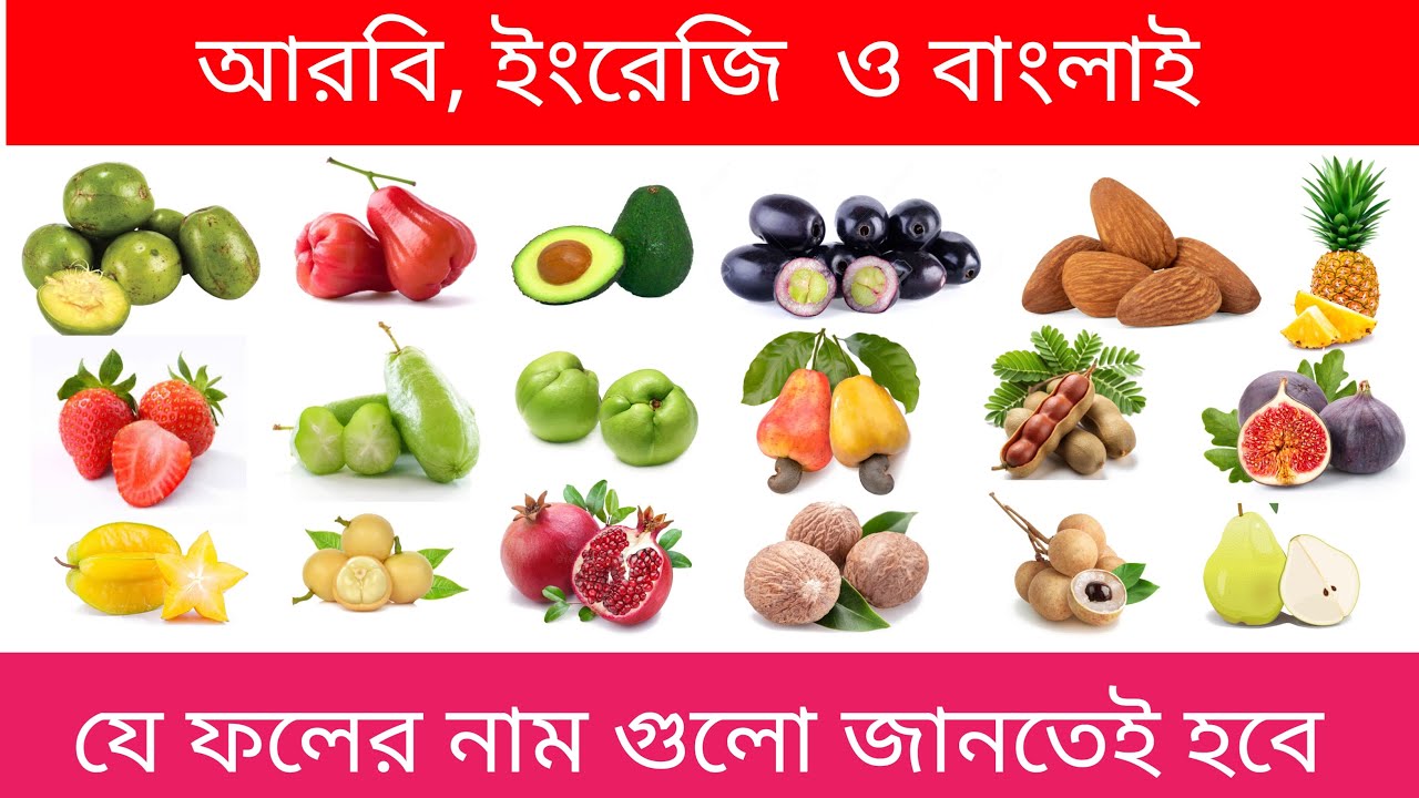 বিভিন্ন ফলের নাম বাংলা ইংরেজি ও আরবি। Fruit Names in Bengali English & Arabic