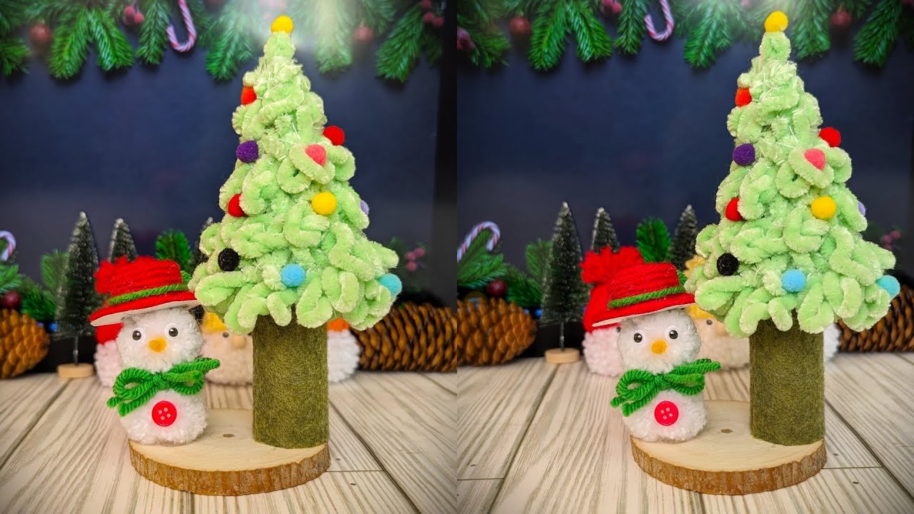 Christmas tree and snowman from yarn ทำต้นคริสต์มาสจากและสโนว์แมนจากไหมพรม