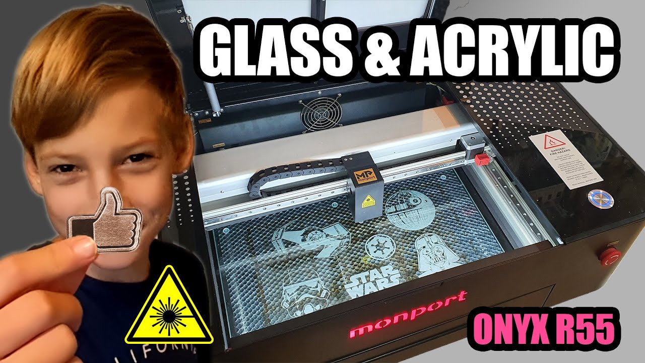 Laser engraving glass and cutting clear acrylic on Monport Onyx R 55W CO2 laser - Star Wars + Naruto