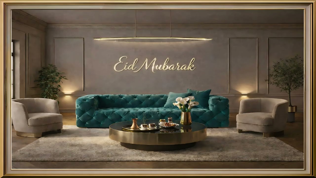 Eid Mubarak Golden Frame - Turquoise Serenity | 2 Hours UHD Elegant Home Ambience | Amarno_AM | #03