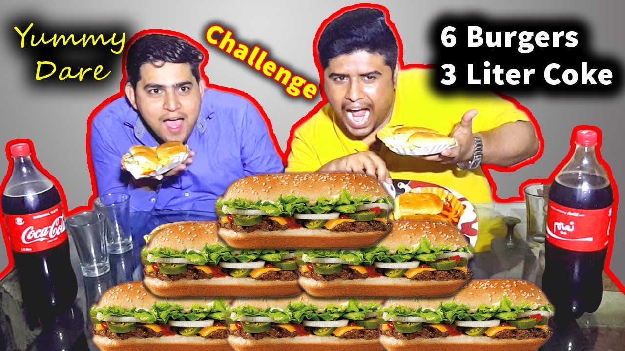 6 Burger & 3 Liter Coke Yummy Dare Eating Challenge - Yummy Dare