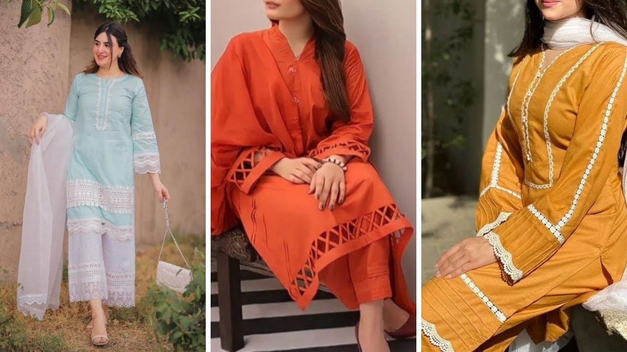 40 Plain Cotton And Lawn Dress Designing Ideas || Simple Dress Design 2023