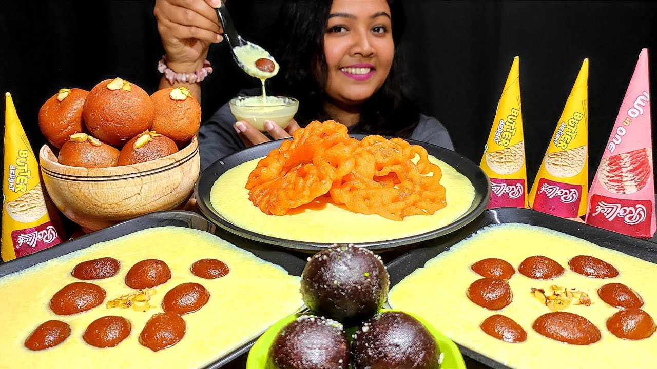 Eating Indian Desserts | Rabdi, Gulabjamun, Jalebi, Ice cream | Mukbang Sweets ASMR