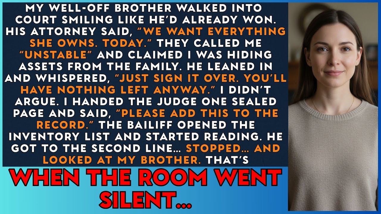My Well-Off Brother Demanded All My Possessions in Court—Until the Bailiff Read the List and…