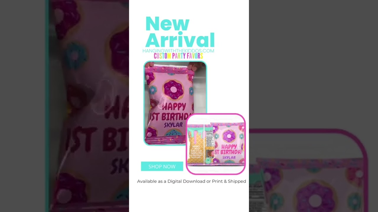 New Donut Birthday Party Custom Party Favors! Available as a Digital Download or Print & Shipped!