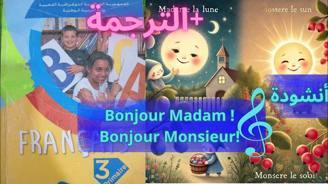 أنشودة !Bonjour Madame ! Bonjour Monsieur السنة الثالثة إبتدائي مع الترجمة و التكرار و صوت جميل