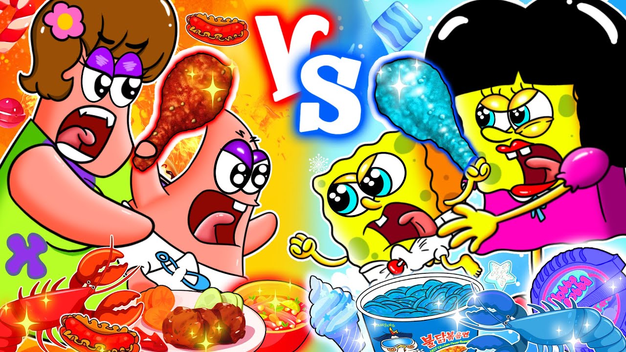 Convenience Store BLUE FOOD vs RED FOOD Mukbang - SPONGEBOB, but everyone's a baby? | ASMR