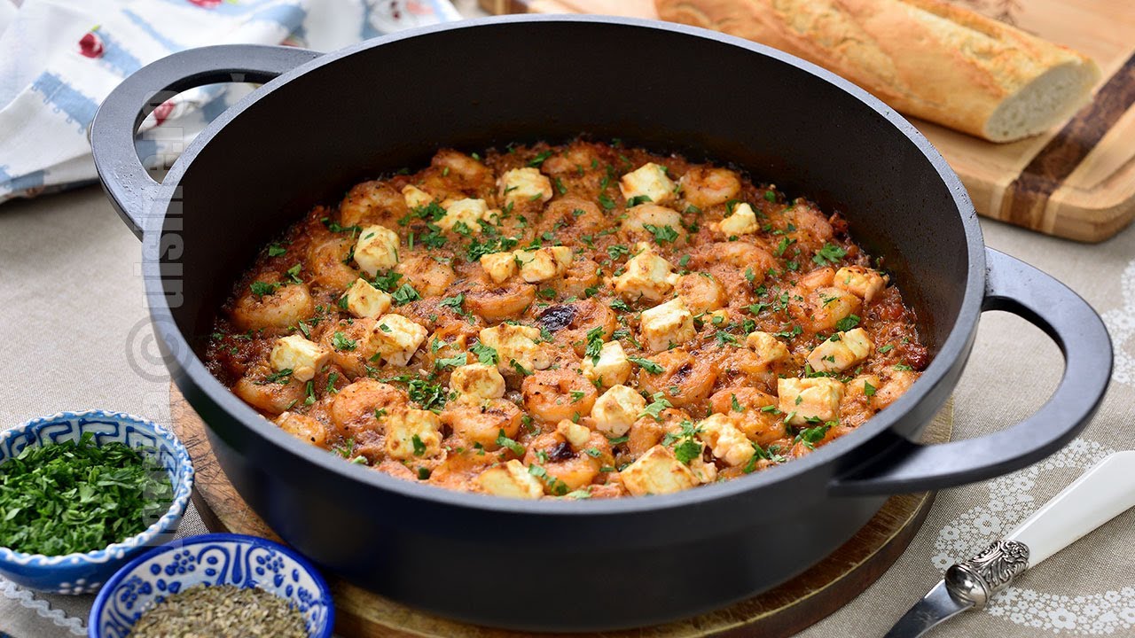 Creveti Saganaki 🍤 reteta greceasca cu branza feta 🧀si sos de rosii 🍅