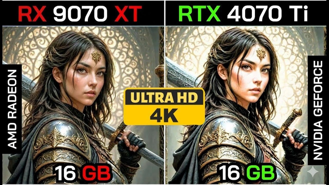 Сравнение производительности RX 9070XT и RTX 4070TI + 9800X3D 9070XT в разрешении 4K.