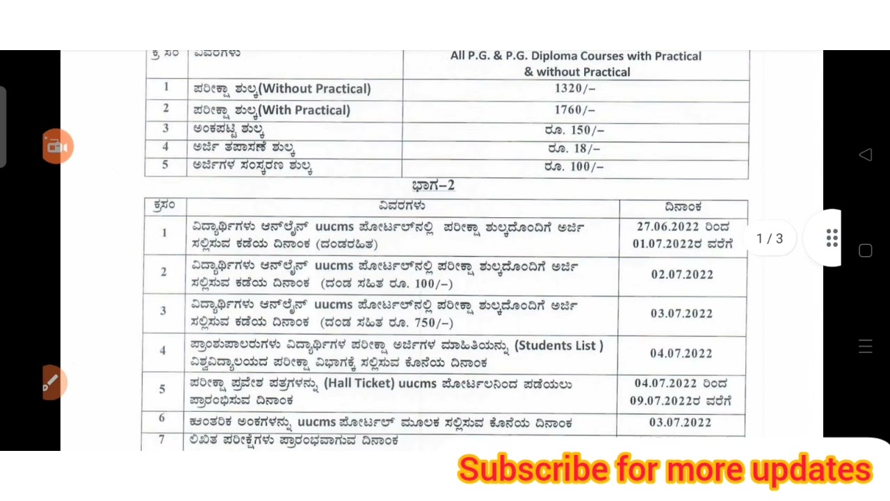 PG 1st sem exam notification/Gulbarga University.