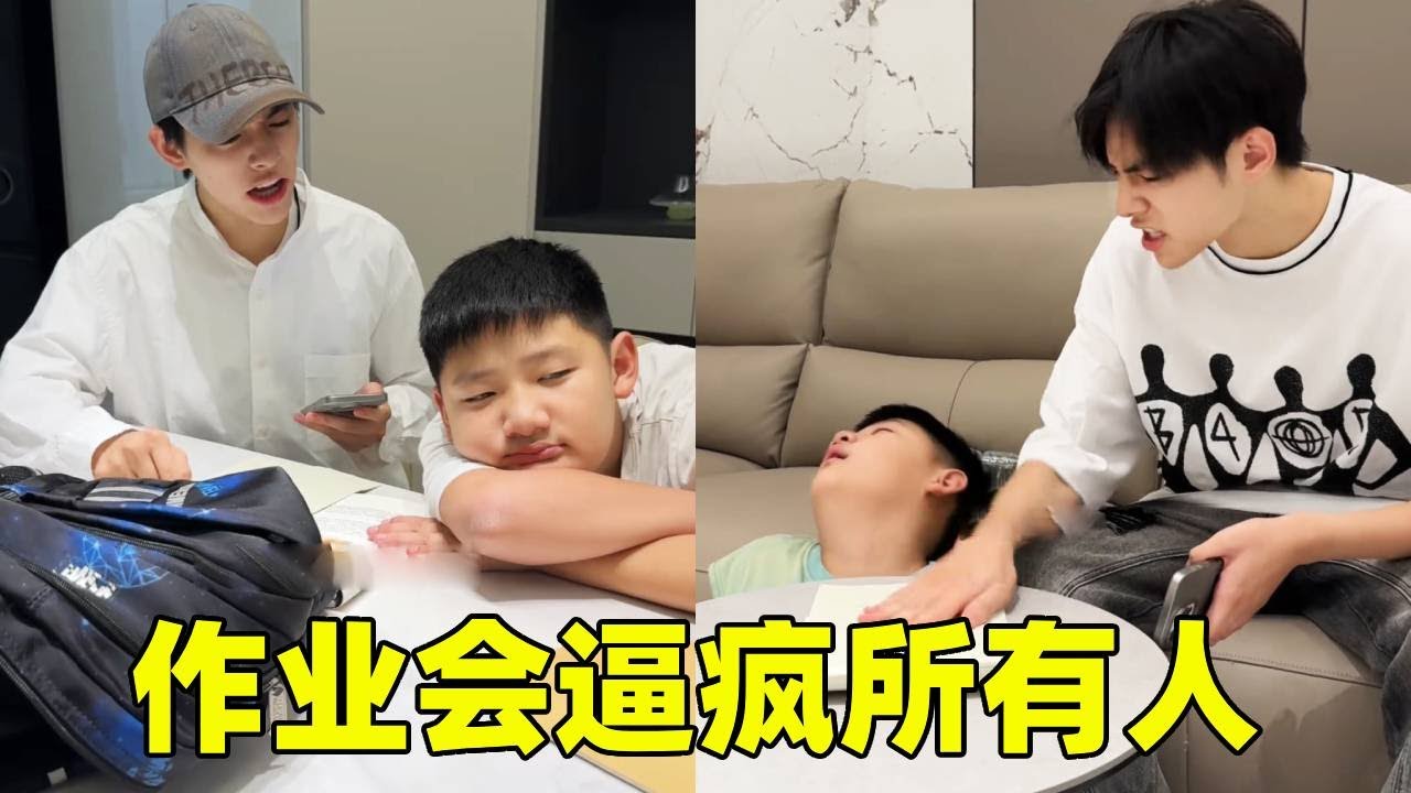 二哥兴致勃勃要让三弟写完作业，结果三弟写作业真不是一般的费劲，果然作业会平等的逼疯所有人！#生活vlog#搞笑视频#亲子互动【赵鹏皓和姐姐】